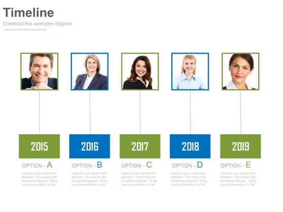 Timeline For Year Based Employee Chart Powerpoint Slides