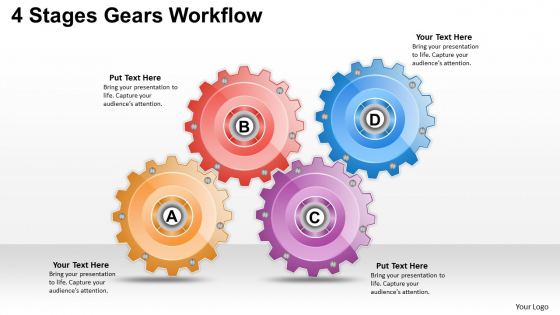 Timeline Ppt Template 4 Stages Gears Workflow