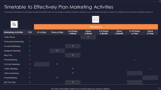 Timetable To Effectively Plan Marketing Activities Icons PDF