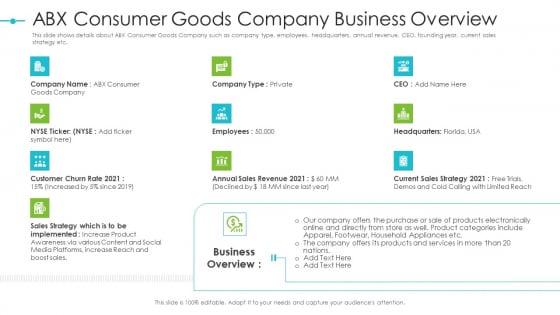 Tools For Improving Sales Plan Effectiveness ABX Consumer Goods Company Business Overview Template PDF Tools For Improving Sales Plan Effectiveness ABX Consumer Goods Company Business Overview Template PDF