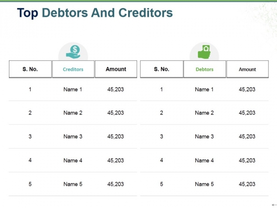 Top Debtors And Creditors Ppt PowerPoint Presentation Diagram Graph Charts Top Debtors And Creditors Ppt PowerPoint Presentation Diagram Graph Charts