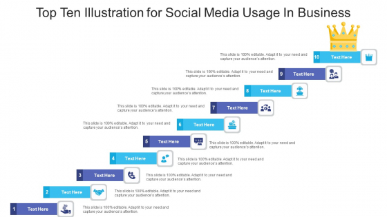 Top Ten Illustration For Social Media Usage In Business Ppt PowerPoint Presentation Pictures Master Slide PDF
