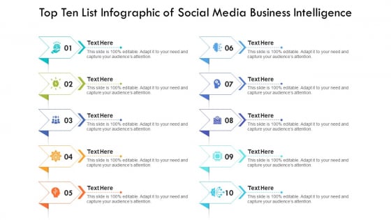 Top Ten List Infographic Of Social Media Business Intelligence Ppt PowerPoint Presentation Professional Elements PDF
