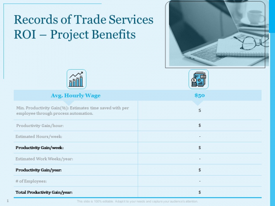 Trade Facilitation Services Records Of Trade Services ROI Project Benefits Ppt Infographic Template Slideshow PDF