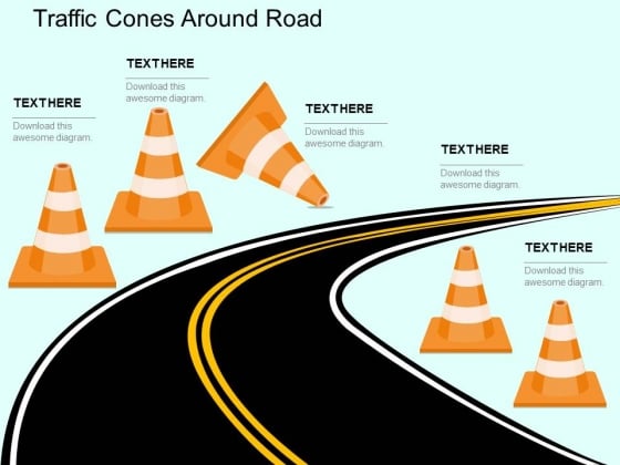 Traffic Cones Around Road Powerpoint Templates