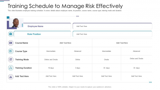 Training Schedule To Manage Risk Effectively Ppt PowerPoint Presentation Inspiration Portrait PDF Training Schedule To Manage Risk Effectively Ppt PowerPoint Presentation Inspiration Portrait PDF