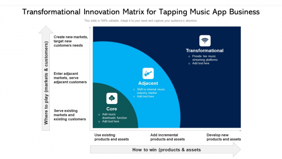 Transformational Innovation Matrix For Tapping Music App Business Ppt Pictures Designs Download PDF