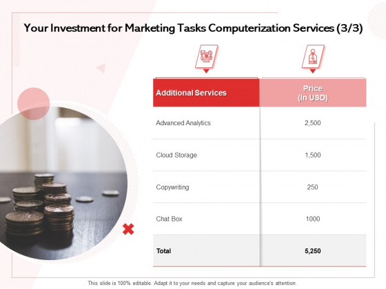 Transforming Marketing Services Through Automation Proposal Your Investment For Marketing Tasks Computerization Services Themes PDF Transforming Marketing Services Through Automation Proposal Your Investment For Marketing Tasks Computerization Services Themes PDF