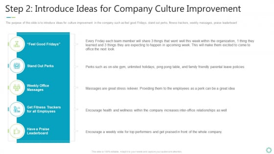 Transforming Organizational Processes And Outcomes Step 2 Introduce Ideas For Company Culture Improvement Themes PDF Transforming Organizational Processes And Outcomes Step 2 Introduce Ideas For Company Culture Improvement Themes PDF