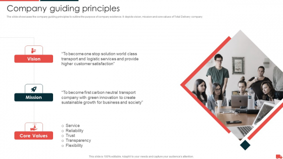 Transportation And Logistics Services Company Profile Company Guiding Principles Elements PDF Transportation And Logistics Services Company Profile Company Guiding Principles Elements PDF