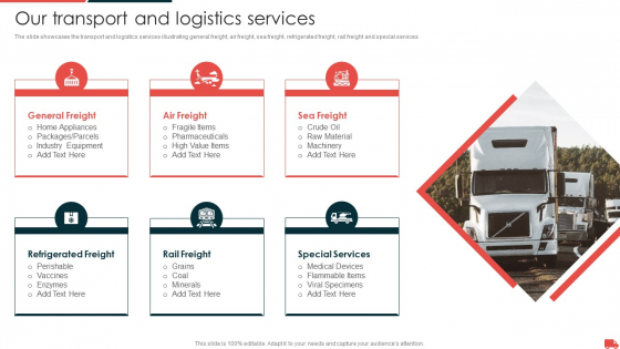 Transportation And Logistics Services Company Profile Our Transport And Logistics Services Mockup PDF