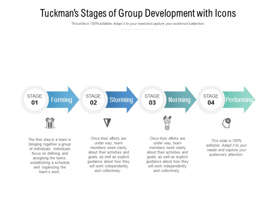 Tuckmans Stages Of Group Development With Icons Ppt PowerPoint Presentation Infographics Shapes