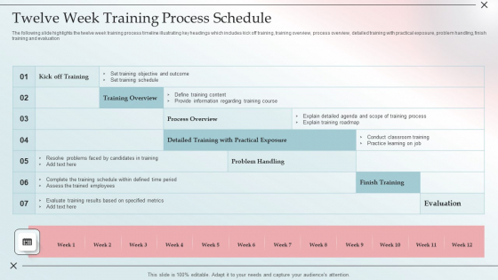 Twelve Week Training Process Schedule Infographics PDF
