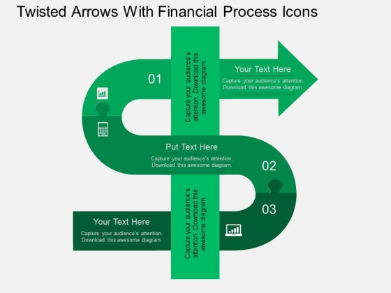 Twisted Arrows With Financial Process Icons Powerpoint Template Twisted Arrows With Financial Process Icons Powerpoint Template