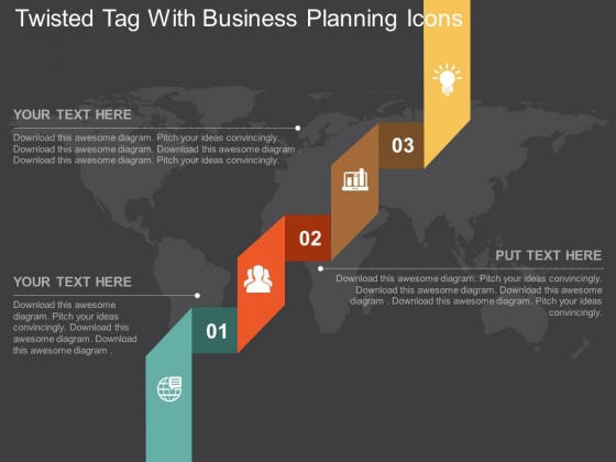 Twisted Tag With Business Planning Icons Powerpoint Template Twisted Tag With Business Planning Icons Powerpoint Template