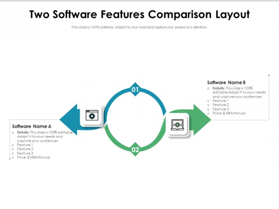 Two Software Features Comparison Layout Ppt PowerPoint Presentation Slides Graphics Download PDF