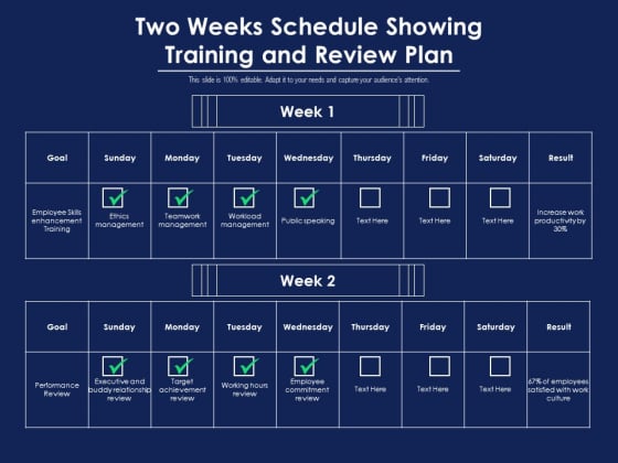 Two Weeks Schedule Showing Training And Review Plan Ppt PowerPoint Presentation Ideas Graphic Tips PDF Two Weeks Schedule Showing Training And Review Plan Ppt PowerPoint Presentation Ideas Graphic Tips PDF