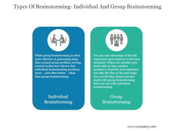 Types Of Brainstorming Individual And Group Brainstorming Ppt PowerPoint Presentation Visuals Types Of Brainstorming Individual And Group Brainstorming Ppt PowerPoint Presentation Visuals