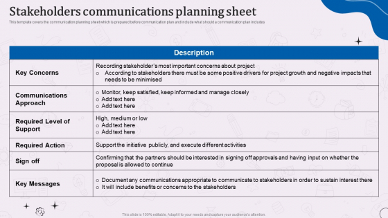 Types Of Corporate Communication Techniques Stakeholders Communications Planning Sheet Slides PDF Types Of Corporate Communication Techniques Stakeholders Communications Planning Sheet Slides PDF