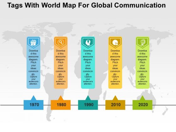 Tags With World Map For Global Communication PowerPoint Template Tags With World Map For Global Communication PowerPoint Template