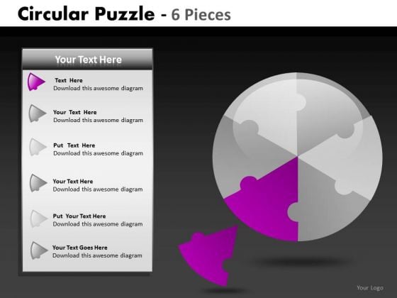 6 Pieces Circle Puzzle PPT Template - Free Download