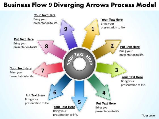 Templates Flow 9 Diverging Arrows Process Model Circular PowerPoint Slides
