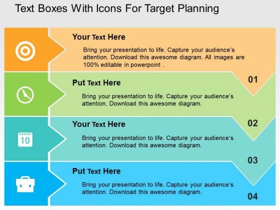Text Boxes With Icons For Target Planning PowerPoint Templates Text Boxes With Icons For Target Planning PowerPoint Templates
