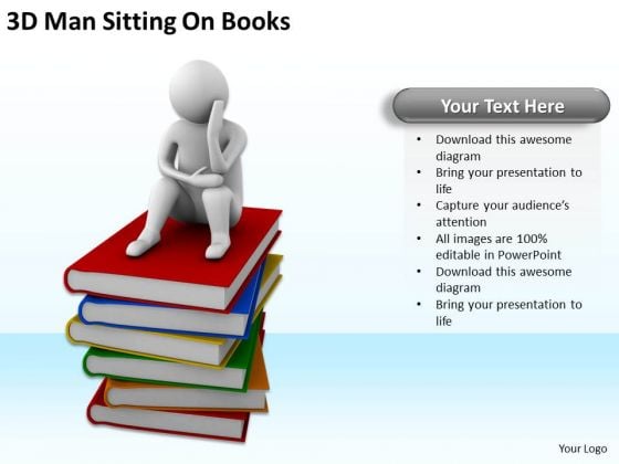 The Business People 3d Man Sitting On Books PowerPoint Slides