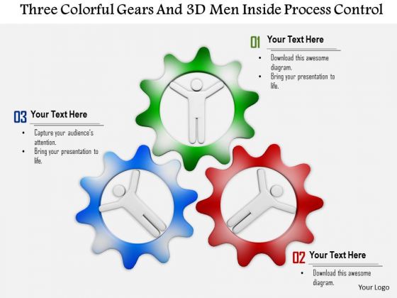 Three Colorful Gears And 3d Men Inside Process Control Three Colorful Gears And 3d Men Inside Process Control