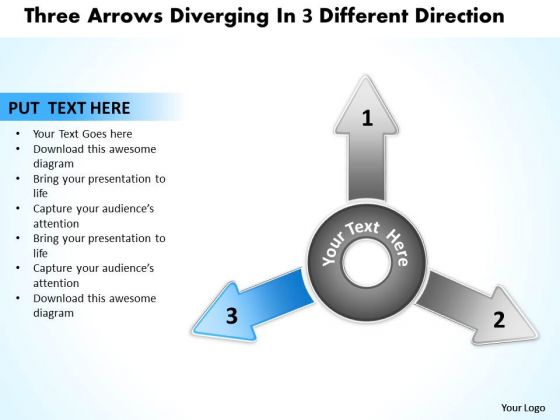 Three Diverging Arrows Pointing Direction Cycle Process PowerPoint Slides Three Diverging Arrows Pointing Direction Cycle Process PowerPoint Slides