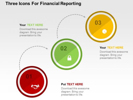 Three Icons For Financial Reporting PowerPoint Template