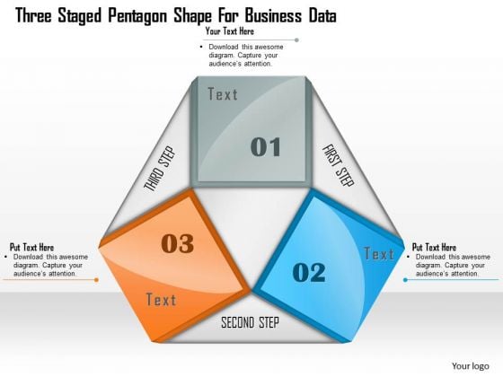 Three Staged Pentagon Shape For Business Data Presentation Template