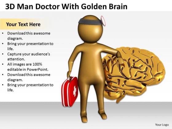 Top Business People 3d Man Doctor With Golden Brain PowerPoint Templates Top Business People 3d Man Doctor With Golden Brain PowerPoint Templates