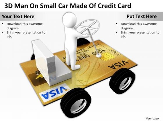 Top Business People 3d Man On Small Car Made Of Credit Card PowerPoint Slides Top Business People 3d Man On Small Car Made Of Credit Card PowerPoint Slides