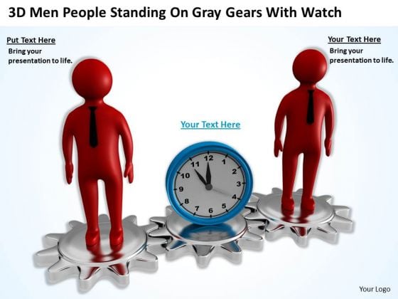 Top Business People 3d Men Standing On Gray Gears With Watch PowerPoint Slides Top Business People 3d Men Standing On Gray Gears With Watch PowerPoint Slides