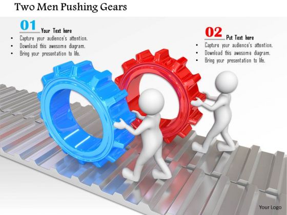 Two Men Pushing Gears PowerPoint Templates Two Men Pushing Gears PowerPoint Templates
