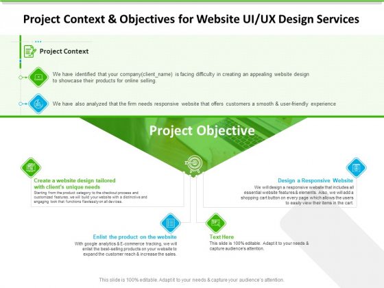UX Design Services Project Context And Objectives For Website UI UX Design Services Background PDF