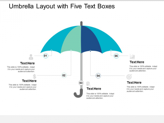 Umbrella Layout With Five Text Boxes Ppt PowerPoint Presentation File Graphics Design