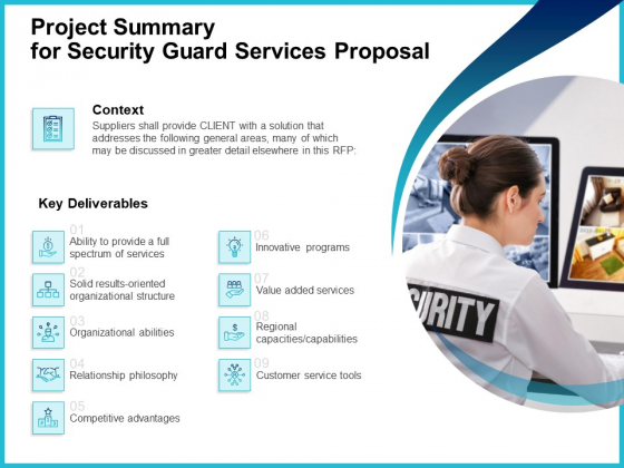 Uniformed Security Project Summary For Security Guard Services Proposal Slides PDF Uniformed Security Project Summary For Security Guard Services Proposal Slides PDF
