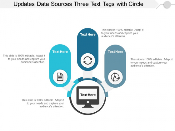 Updates Data Sources Three Text Tags With Circle Ppt PowerPoint Presentation Gallery Guidelines