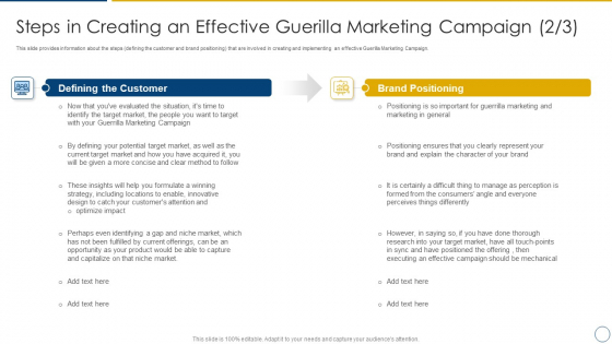 Using Offline Marketing Approaches To Improve Customer Engagement And Organic Traffic Steps In Creating An Effective Guerilla Marketing Designs PDF