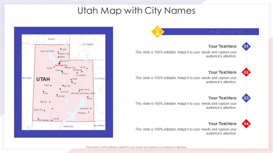 Utah Map With City Names Icons PDF