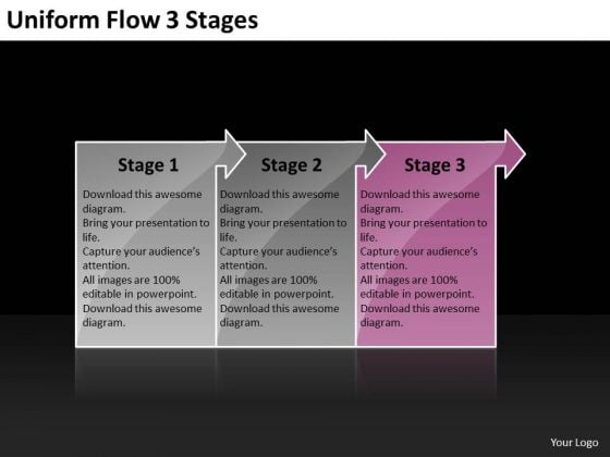 Uniform Flow 3 Stages Diagram PowerPoint Templates