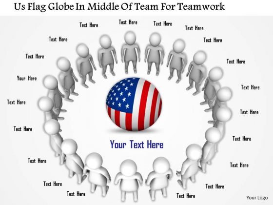 Us Flag Globe In Middle Of Team For Teamwork Us Flag Globe In Middle Of Team For Teamwork