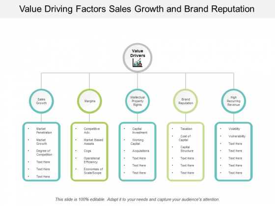 Value Driving Factors Sales Growth And Brand Reputation Ppt Powerpoint Presentation Professional Vector