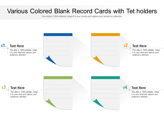 Various Colored Blank Record Cards With Tet Holders Ppt PowerPoint Presentation File Graphic Images PDF