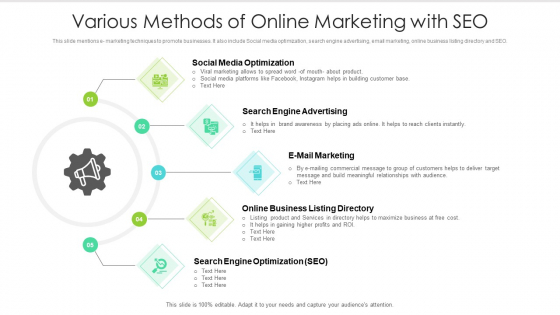 Various Methods Of Online Marketing With SEO Ppt Slides Example Introduction PDF Various Methods Of Online Marketing With SEO Ppt Slides Example Introduction PDF