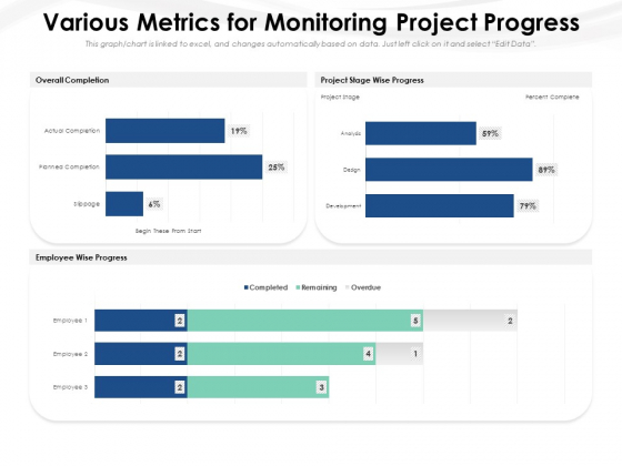 Various Metrics For Monitoring Project Progress Ppt PowerPoint Presentation File Example Topics PDF