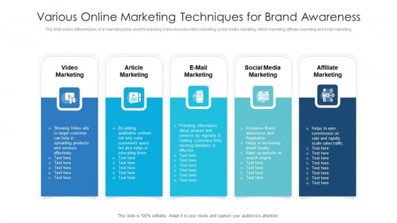 Various Online Marketing Techniques For Brand Awareness Ppt Portfolio Objects PDF Various Online Marketing Techniques For Brand Awareness Ppt Portfolio Objects PDF