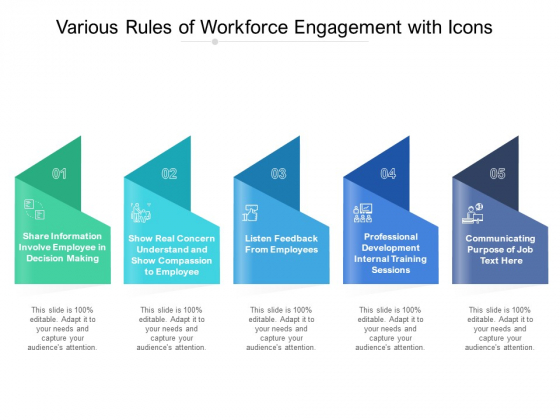 Various Rules Of Workforce Engagement With Icons Ppt PowerPoint Presentation Styles Elements PDF
